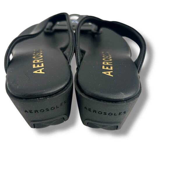 NEW Aerosoles Isha Wedge Sandals Size 7 Black Thong Platform Flip Flops - Picture 3 of 10
